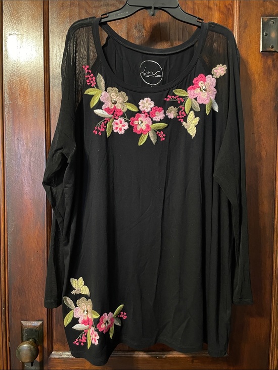 INC International Concepts Tops - INC International Concepts Black Embroidered Floral Long-Sleeve Top